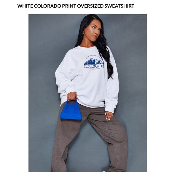 Cozy Oversized Colorado Graphic Sweatshirt White XS PrettyLittleThing NWT - Picture 3 of 9
